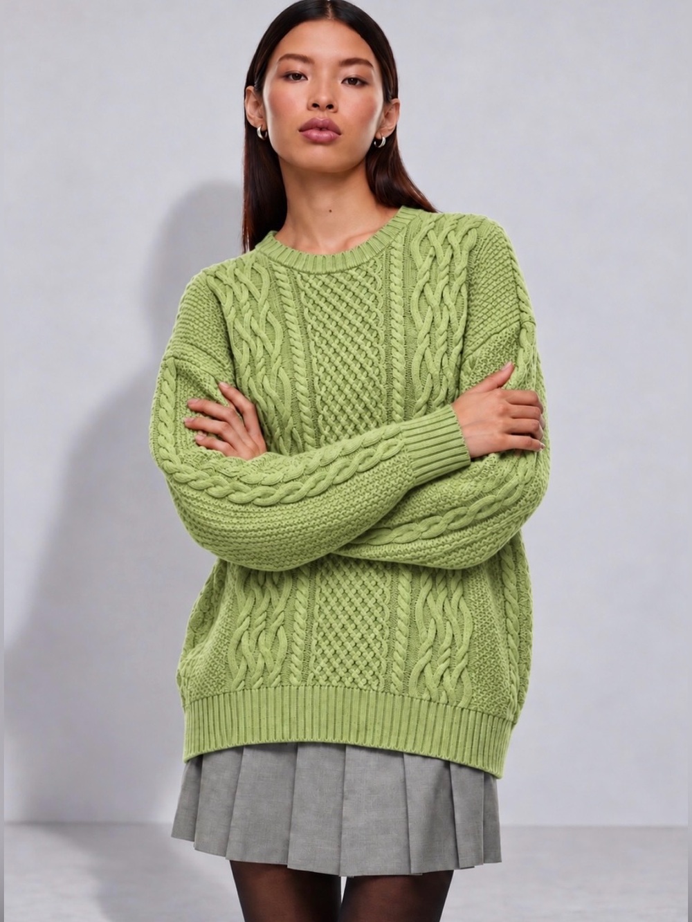 Aritzia SUNDAY BEST Peggy Pistachio Cable Knit Crewneck Sweater Size S